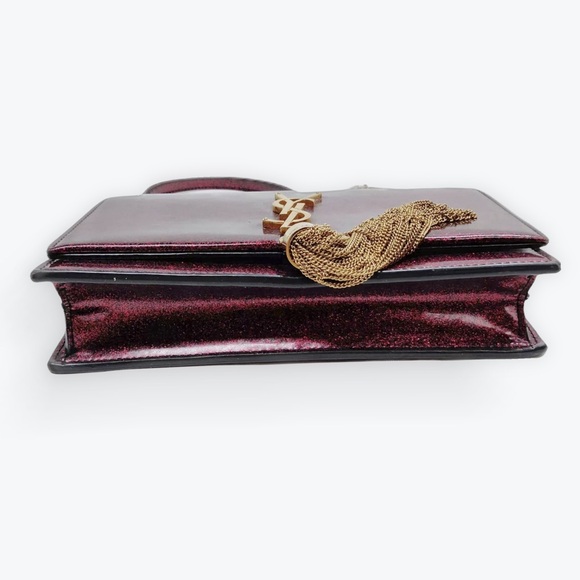 Auth Saint Laurent Ruby Patent Glitter Wallet On Chain Kate Clutch Shoulder Bag - Picture 6 of 10